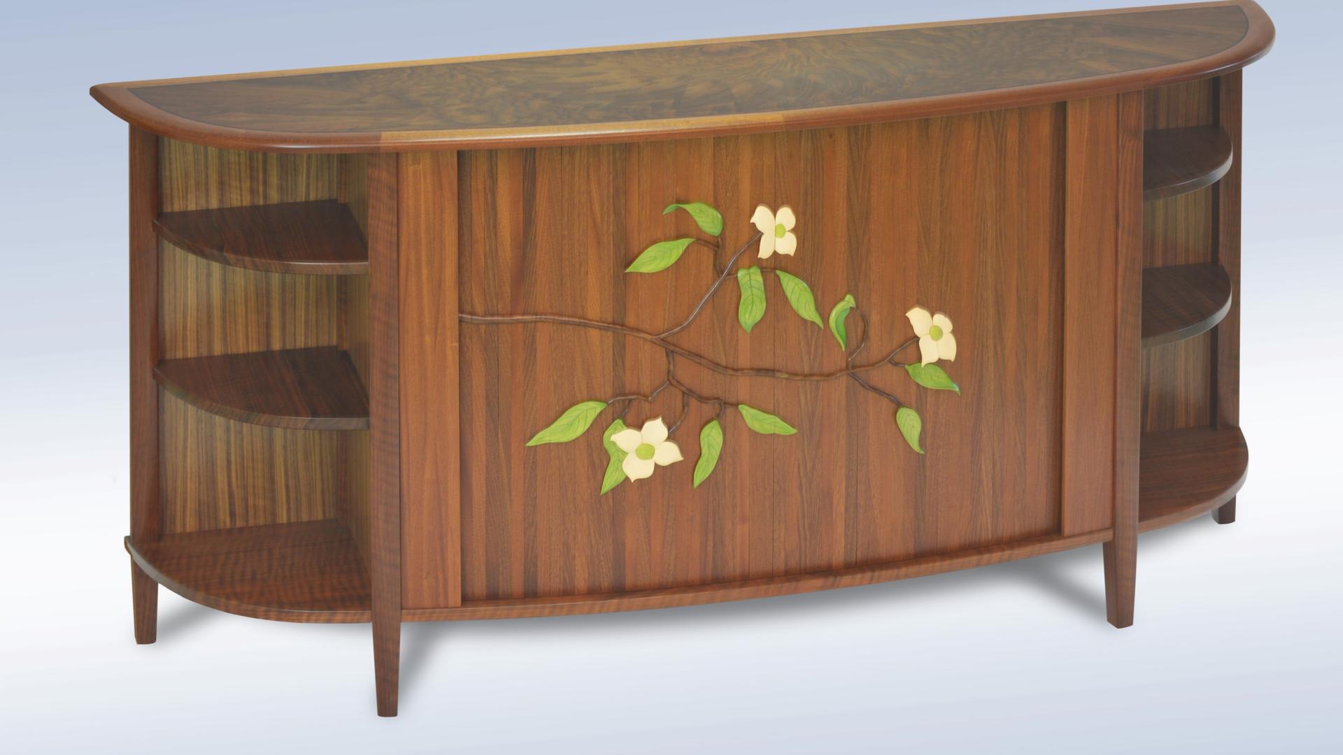 Sideboard with tambour doors and Dogwood intrasia by Don DeDobbeleer, Fine Custom Wood Furniture